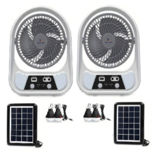 2 Ventiladores Recargables 8" + Panel solar + 2 bombillos QUQT-608