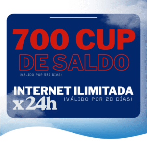 700 CUP + INTERNET ILIMITADO X 20 dias