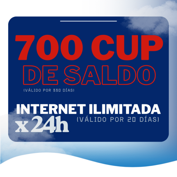 700 CUP + INTERNET ILIMITADO X 20 dias
